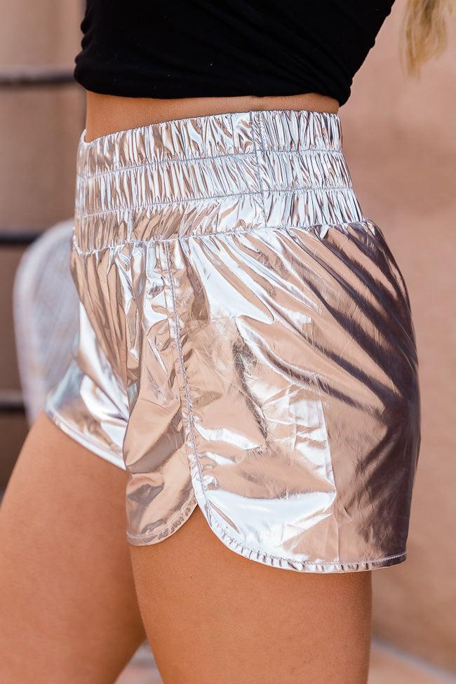 Errands To Run Silver Metallic High Waisted Athletic Shorts FINAL SALE Product Image