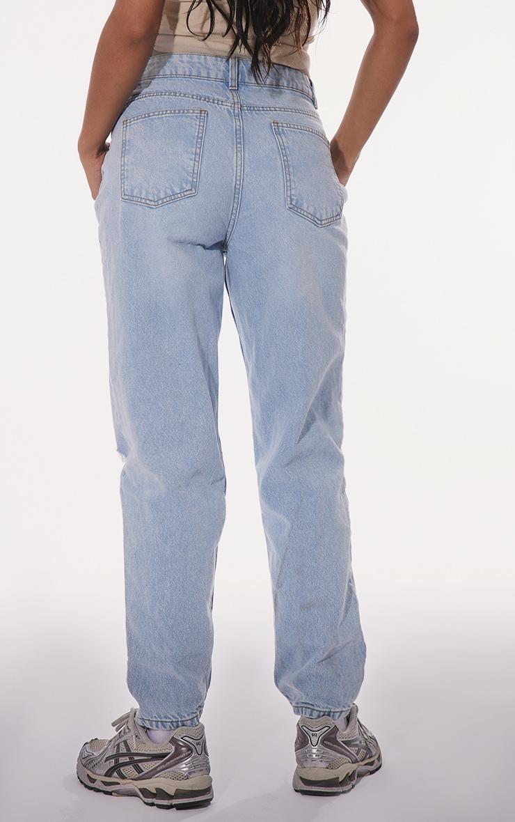 PRETTYLITTLETHING Light Blue Wash Distressed Mom Jeans Product Image