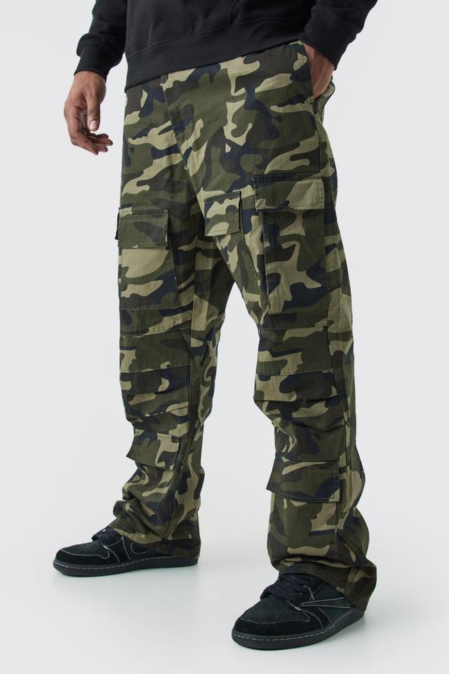 Plus Fixed Waist Straight Leg Twill Camo Cargo Trouser | boohooMAN USA Product Image