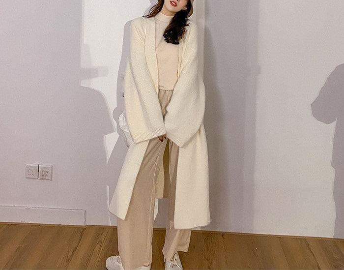 Plain Open Front Long Cardigan Product Image