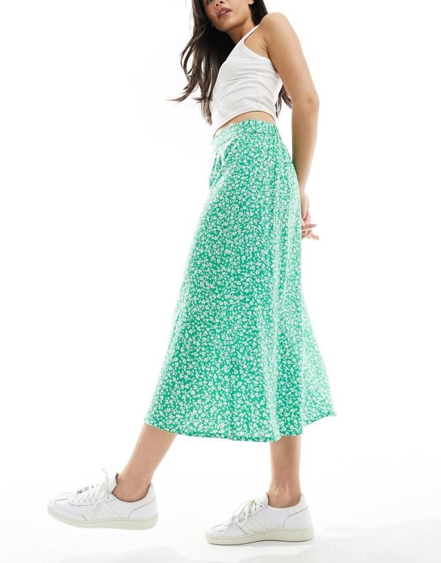 Monki midi skirt in green meadow floral Product Image