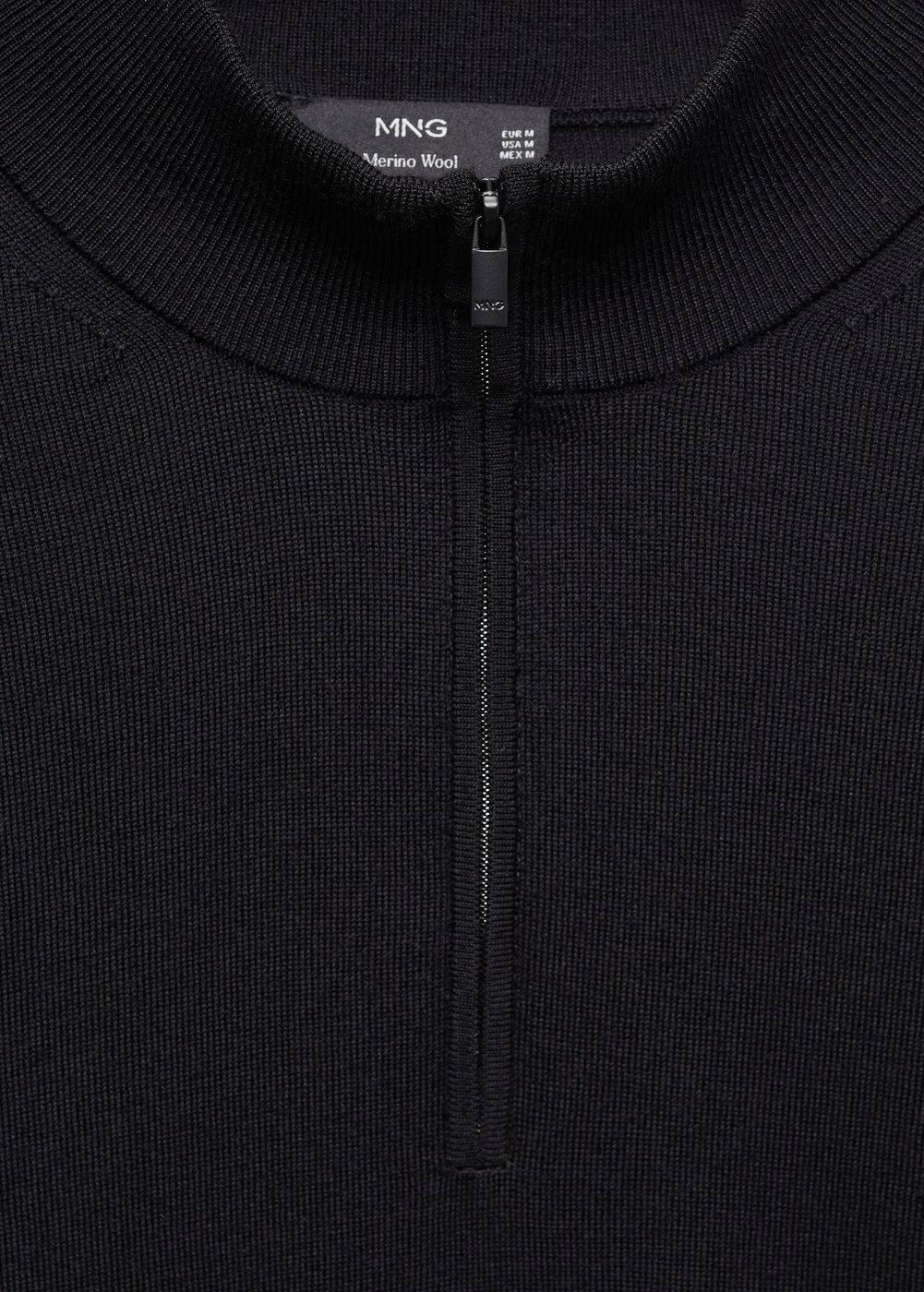 MANGO MAN - 100% merino wool sweater with zipper collar blackMen Product Image