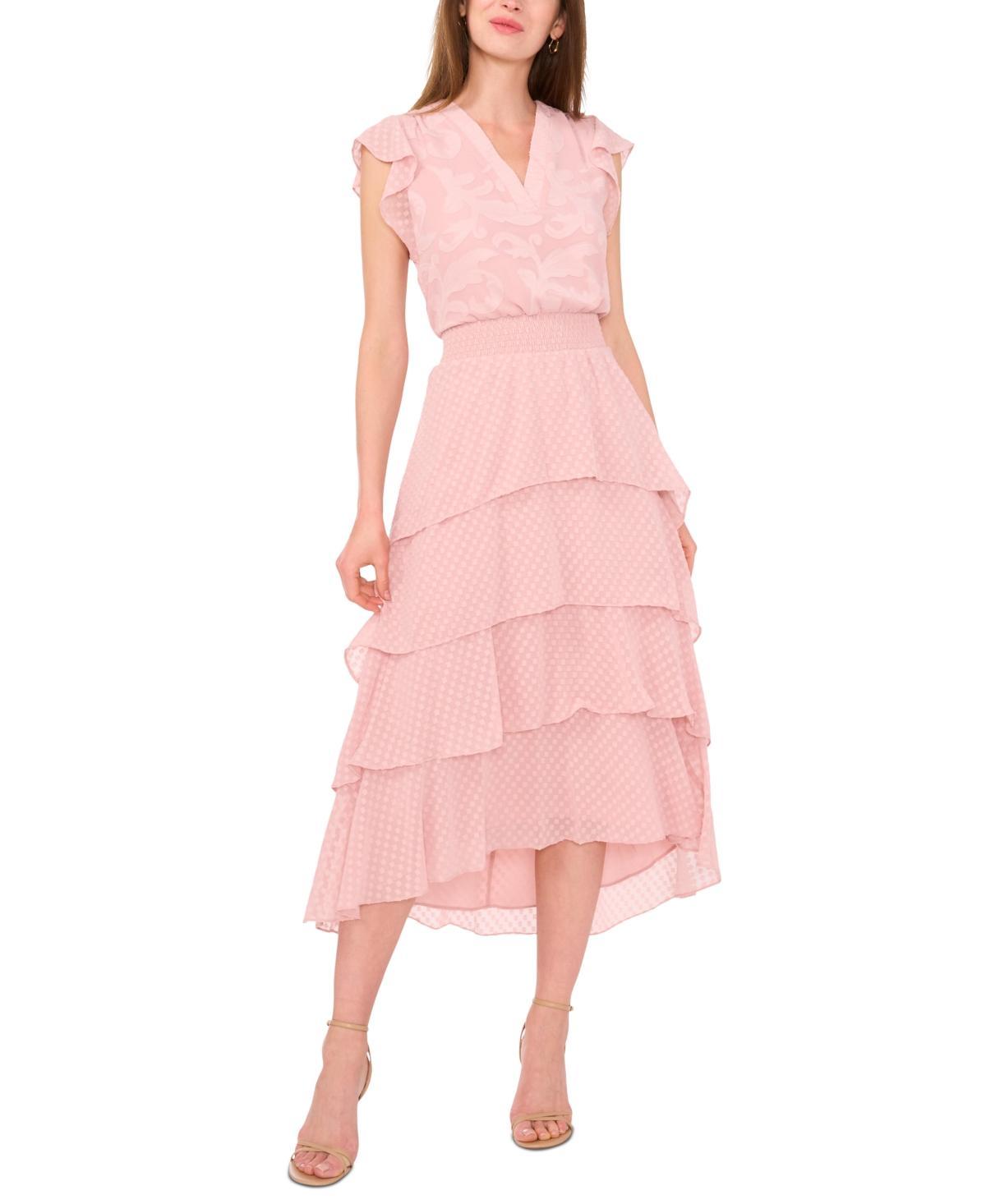 Vince Camuto Womens V-Neck Flutter-Sleeve Tiered Dress Product Image