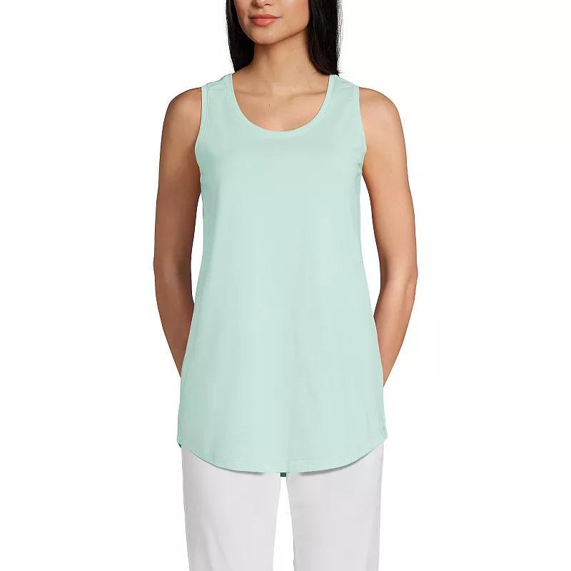 Petite Lands End Supima Cotton Scoopneck Tunic Tank Top, Womens Mint Ivory Product Image