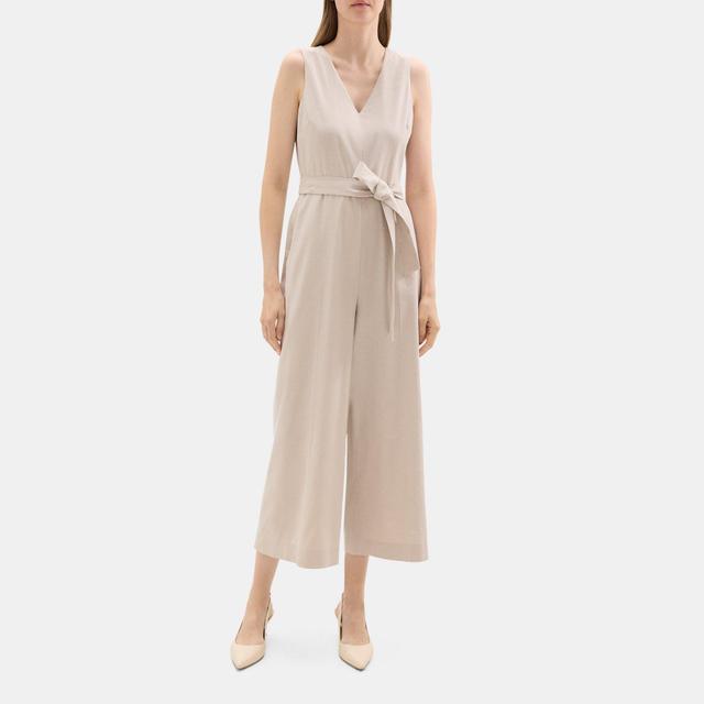 Stretch Linen-Blend Cropped Sleeveless Jumpsuit | Theory Outlet Product Image