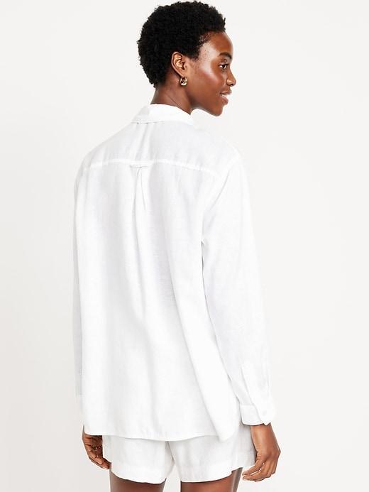 Linen-Blend Button-Down Boyfriend Shirt Product Image