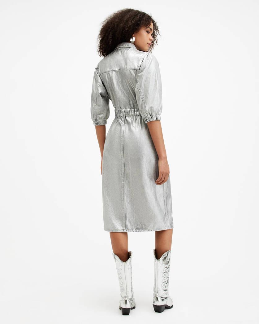 Osa Metallic Coated Denim Midi Dress Product Image