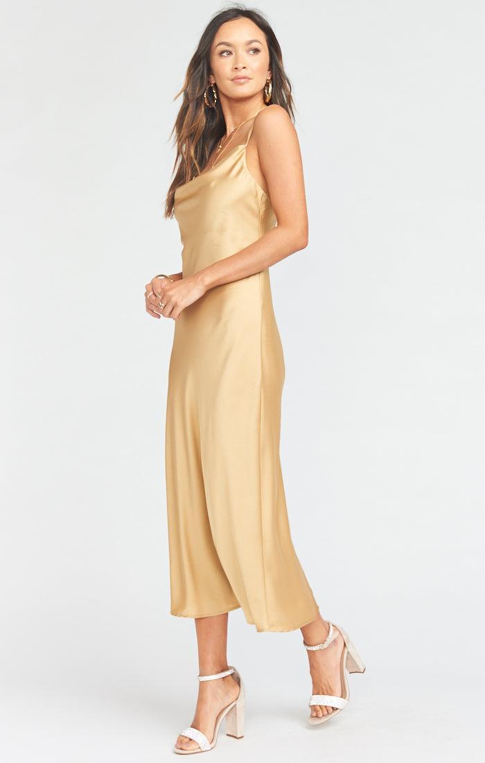 Verona Cowl Dress ~ True Gold Luxe Satin Product Image