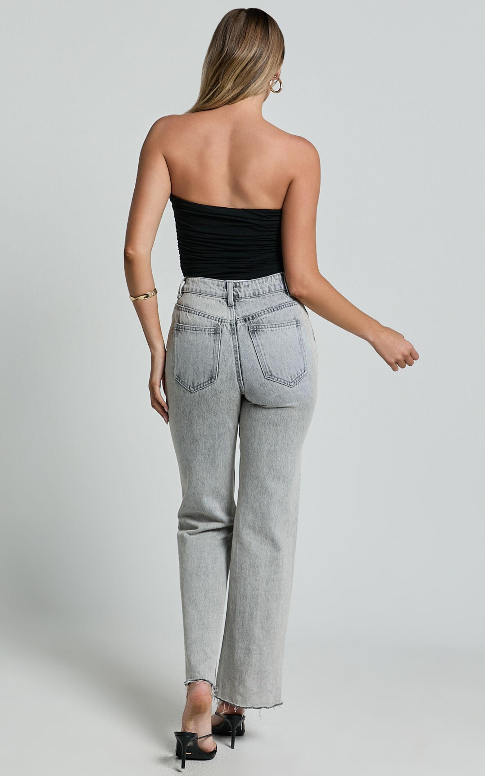 Dexter Jeans - High Waisted Straight Leg Denim Jeans in Grey Wash Product Image