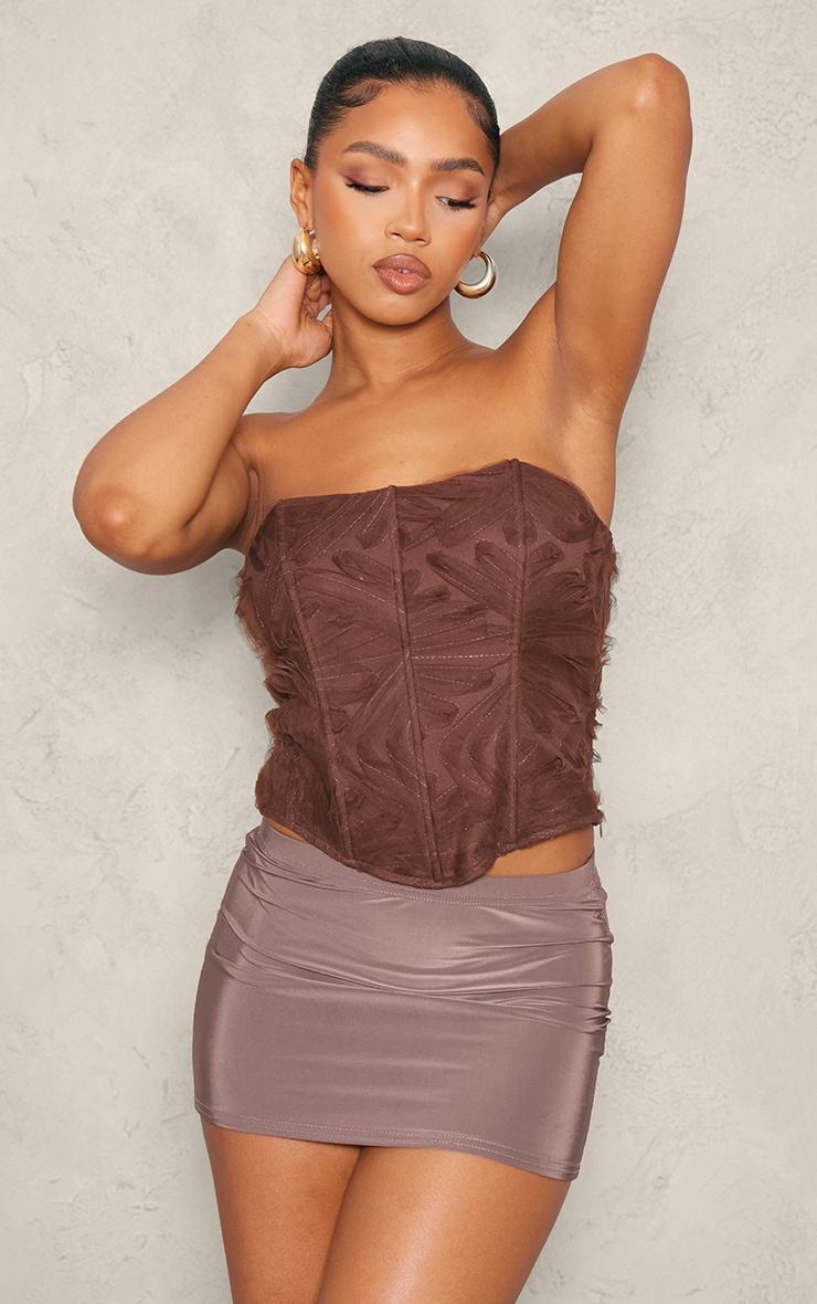 Brown Floral Tulle Boned Corset Product Image