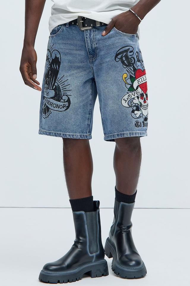 Ed Hardy Skull Skater Denim Shorts - Light Wash Product Image