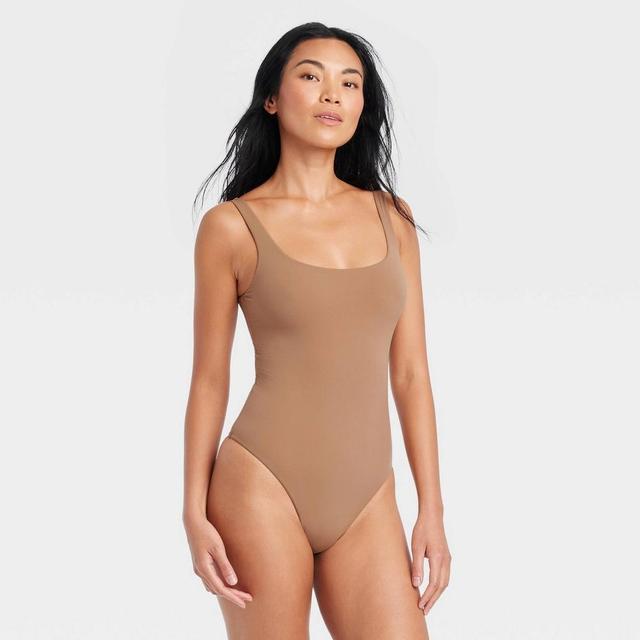 Women's 4-Way Stretch Tank Bodysuit - Auden™ Brown L Product Image