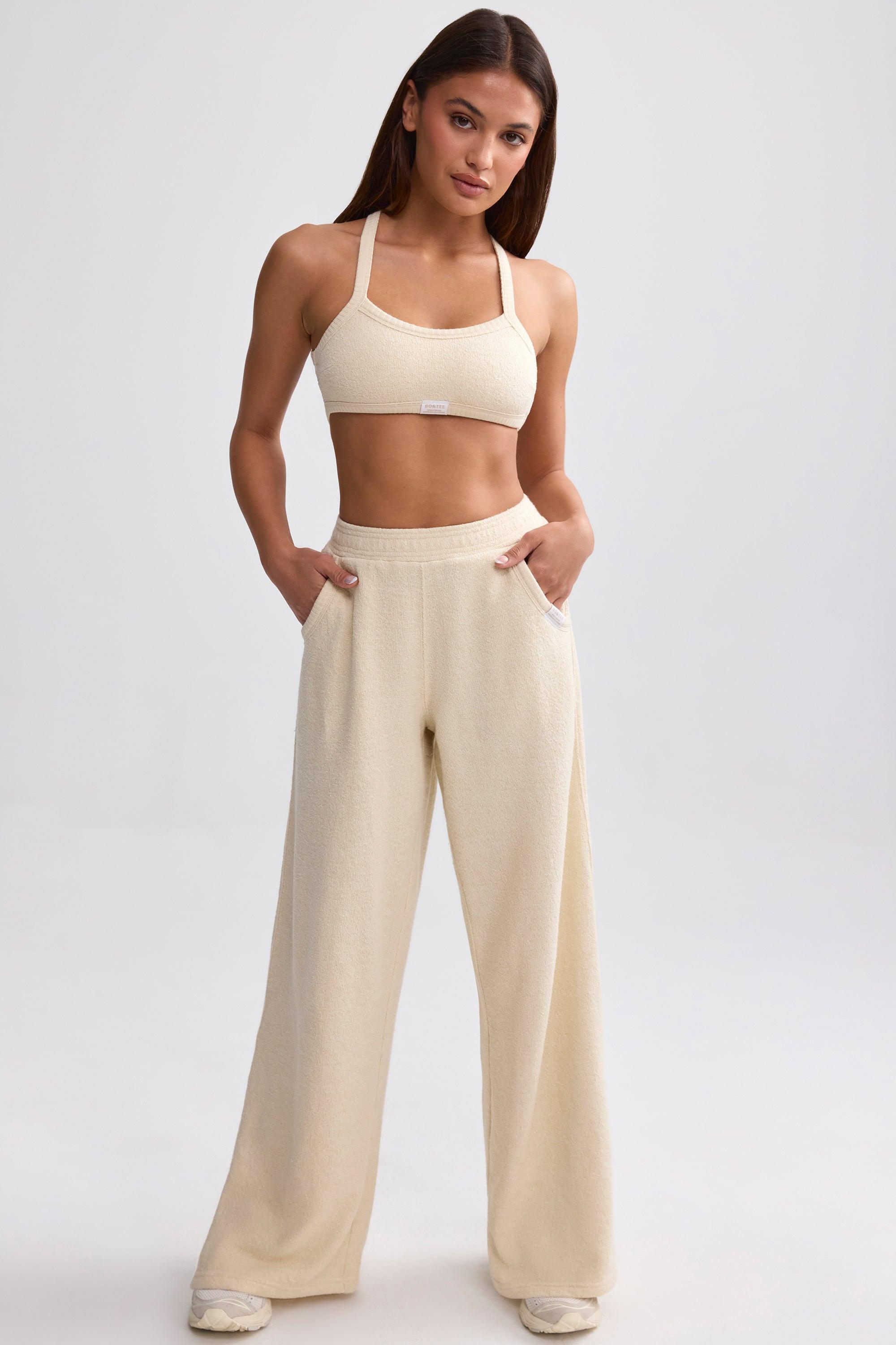 Tall Terry Towelling Wide-Leg Joggers in Cream Product Image