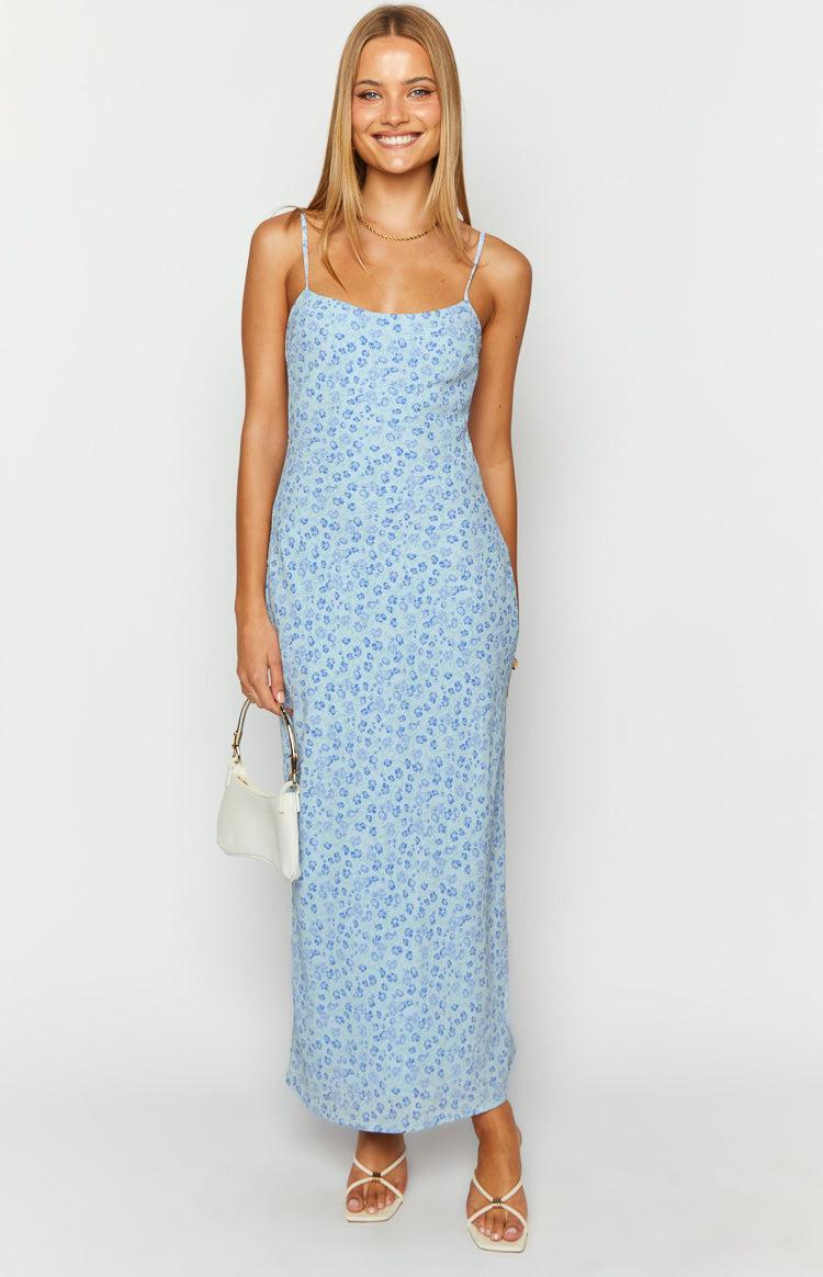 Renesmee Blue Floral Print Maxi Dress Product Image