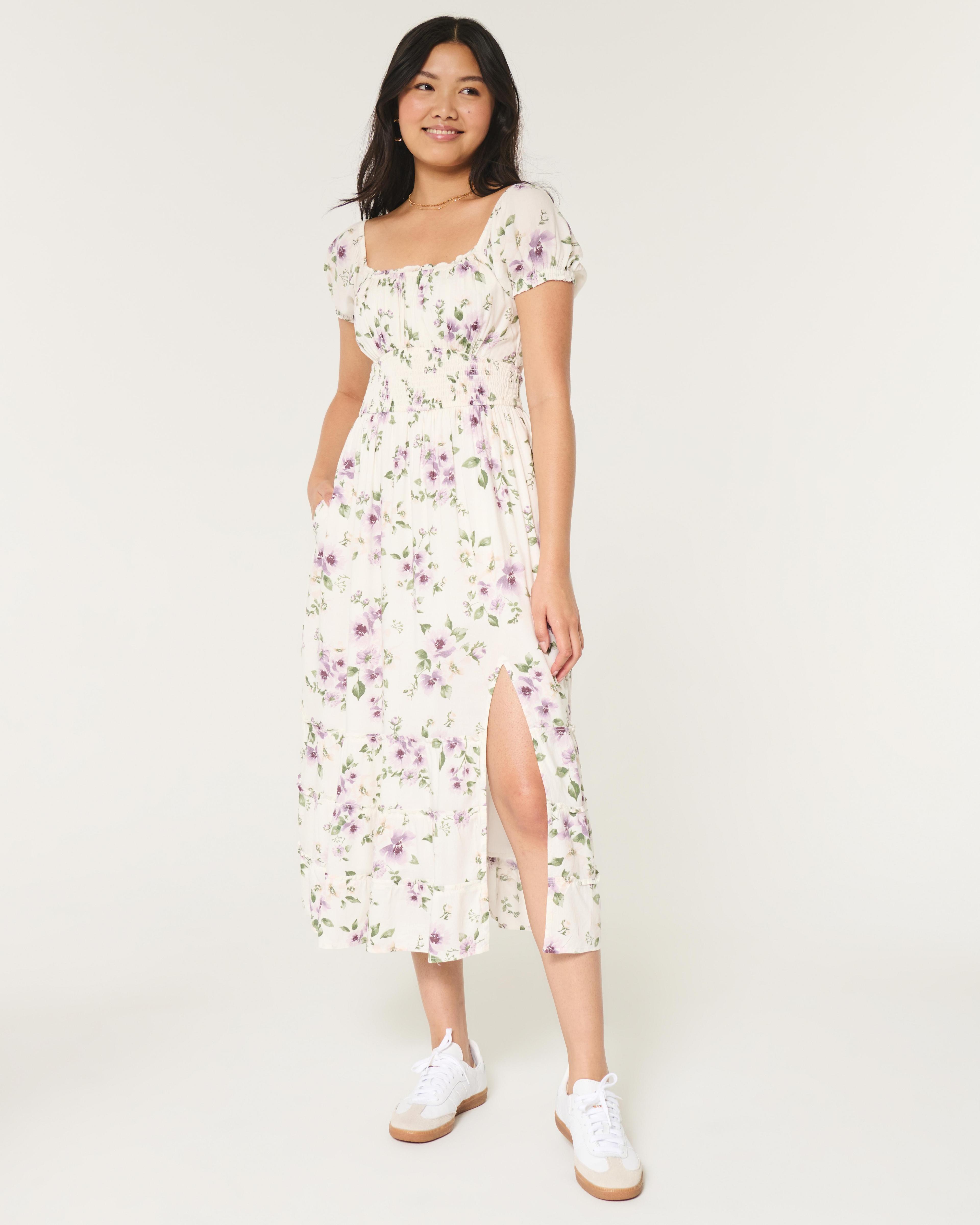 Hollister Saidie Short-Sleeve Tie-Back Midi Dress Product Image