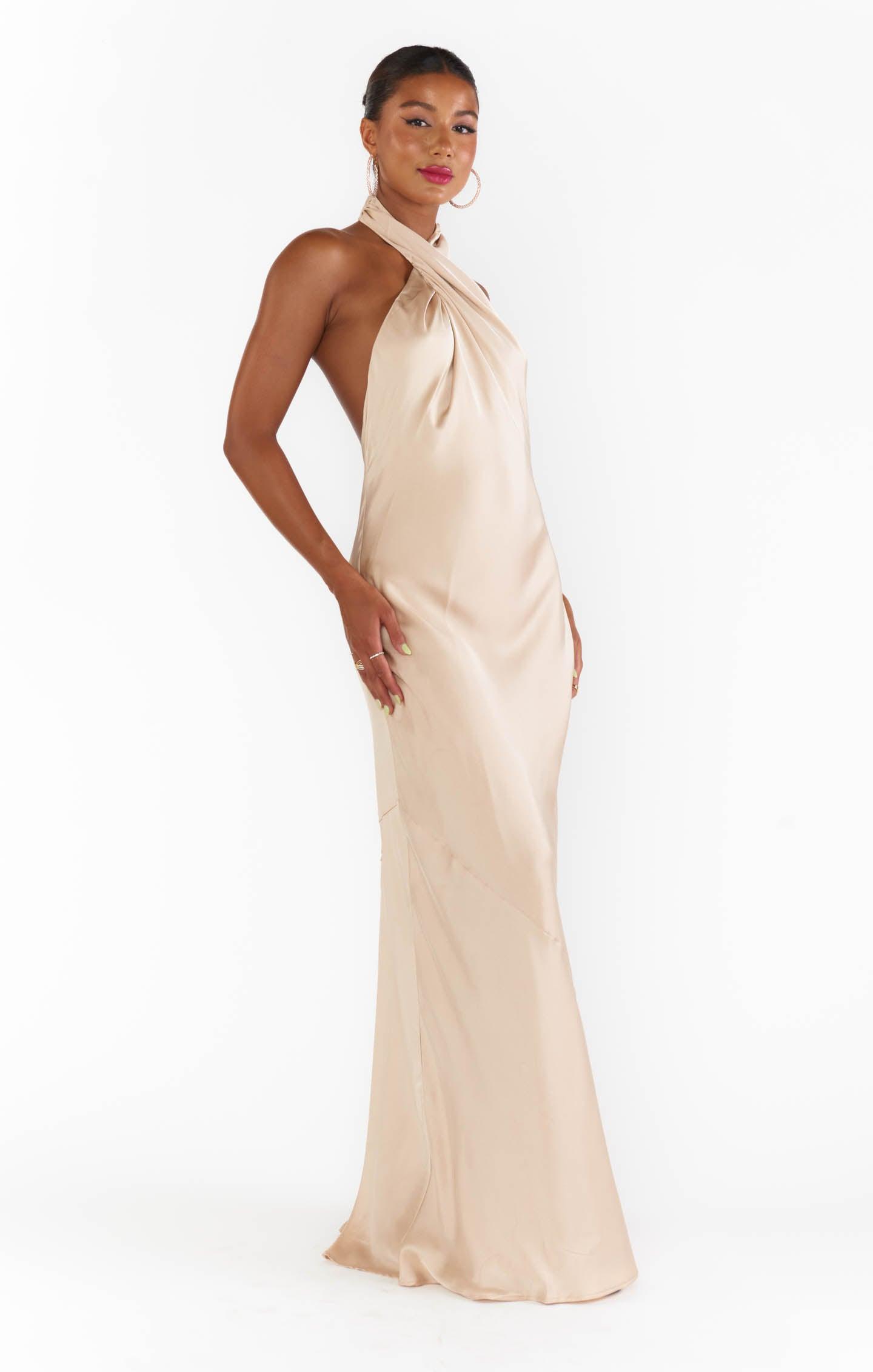 Jasmine Halter Maxi Dress ~ Champagne Luxe Satin Product Image