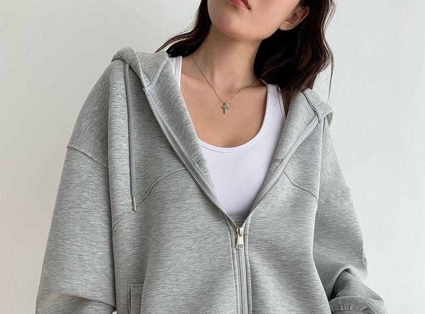 Plain Zip Oversized Hoodie Product Image