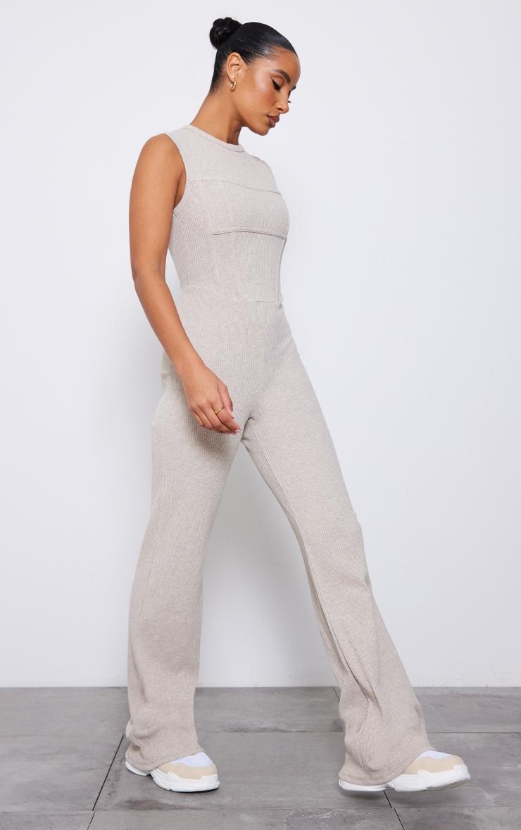 Stone Ribbed Boning Detail Sleeveless Jumpsuit Product Image