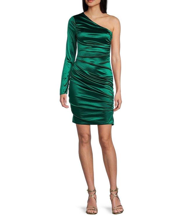 GB One-Shoulder Asymmetrical Neckline Satin Dress Product Image