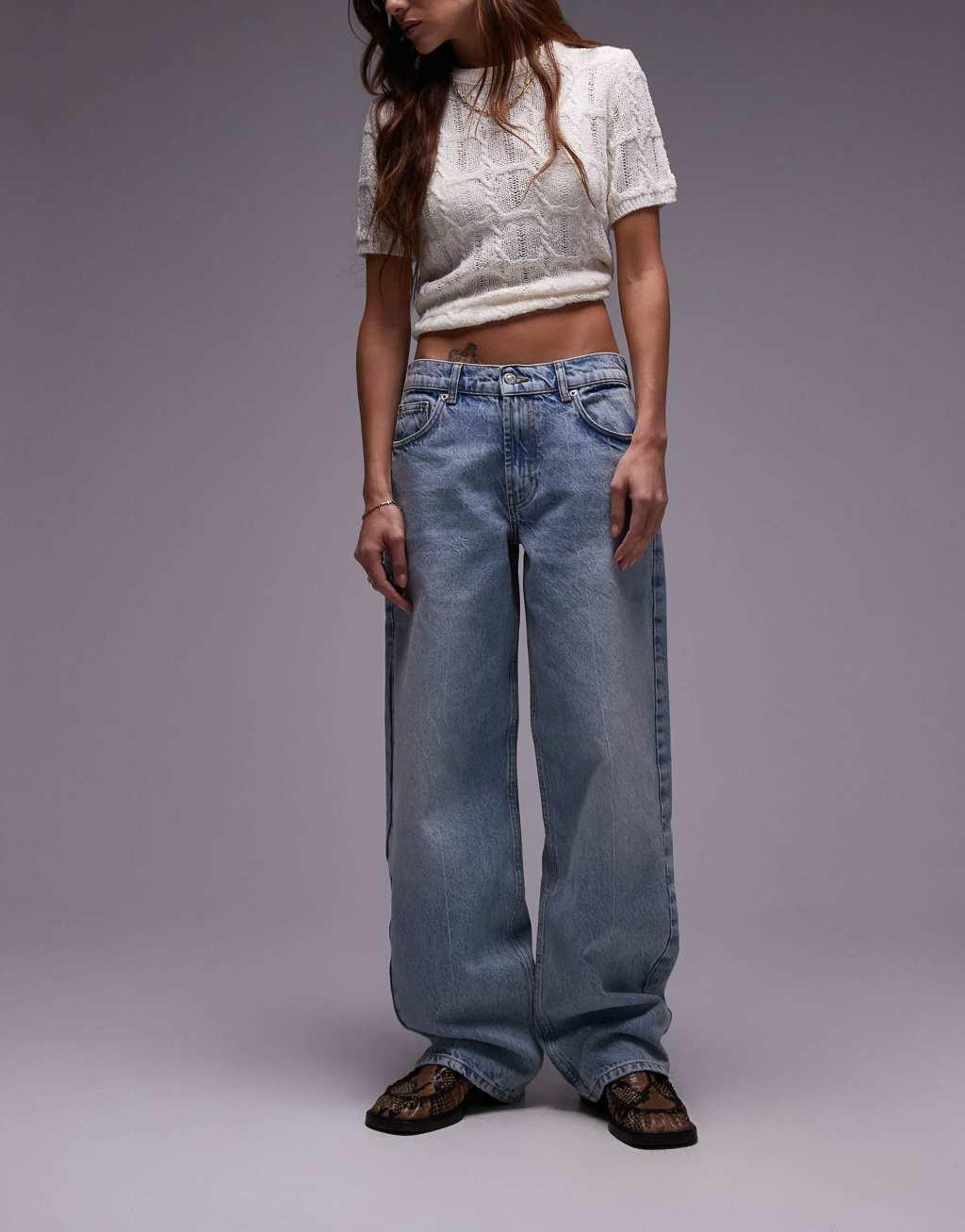 Topshop low rise cinch back jeans in bleach Product Image