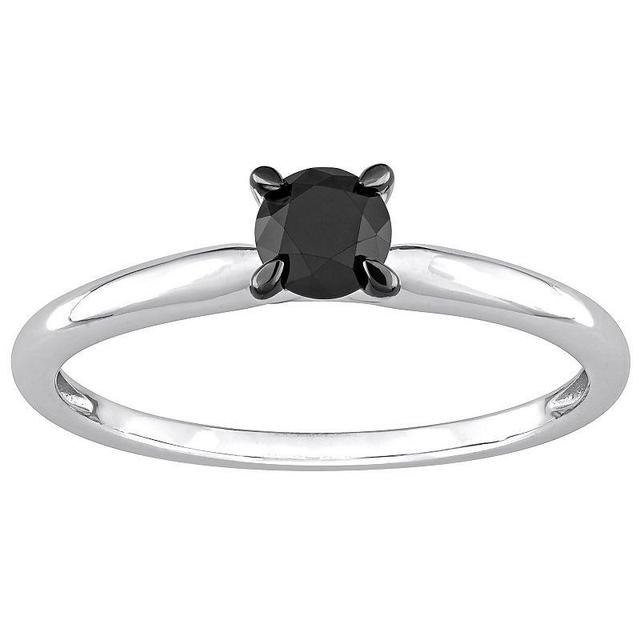 Stella Grace 14k White Gold 1/2 Carat T.W Round Cut Black Diamond Solitaire Engagement Ring, Womens Product Image