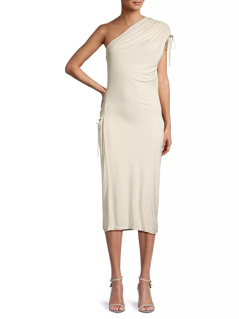 Ruched One-Shoulder Midi-Dress Product Image