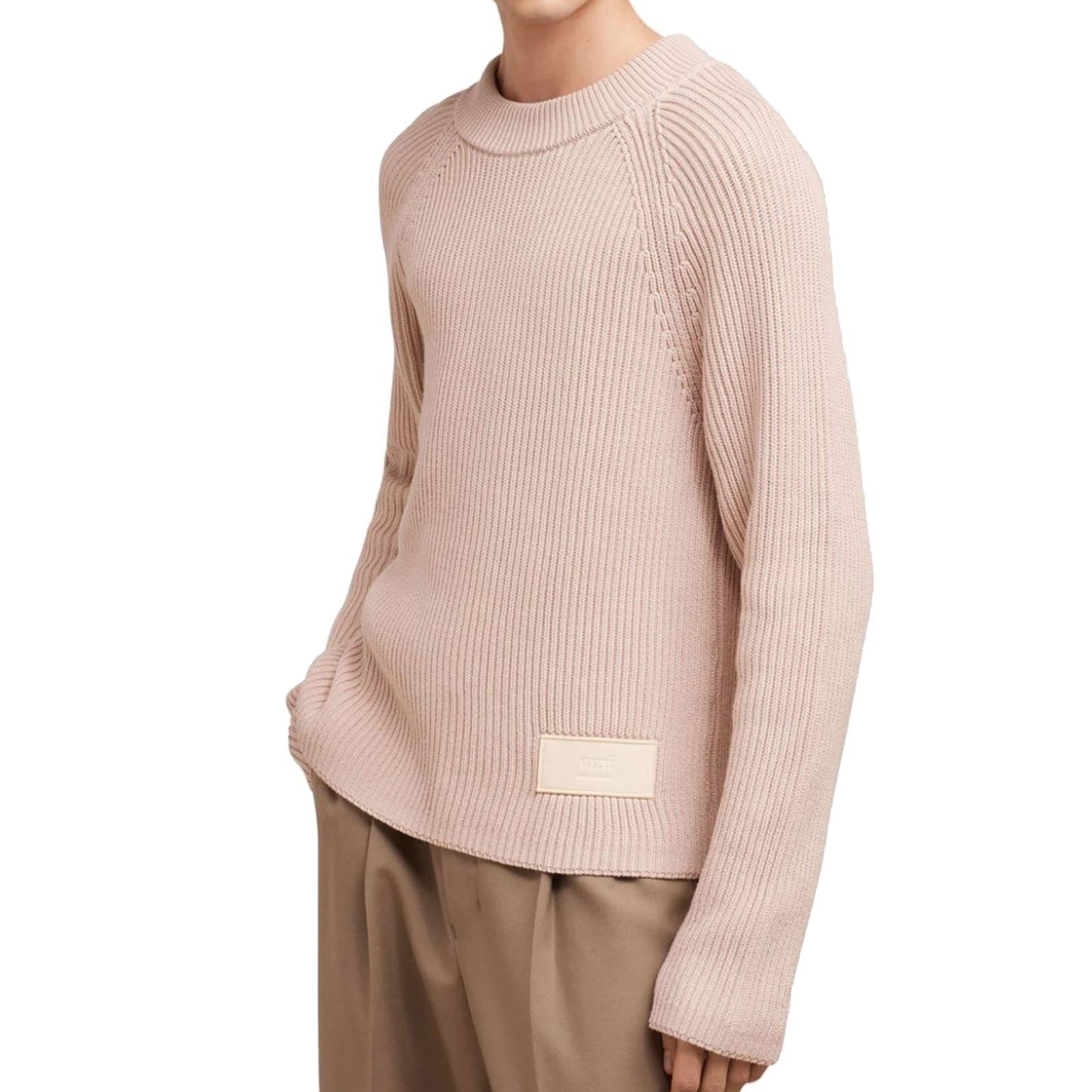 Ami Crewneck Knitted Jumper In Pink Product Image