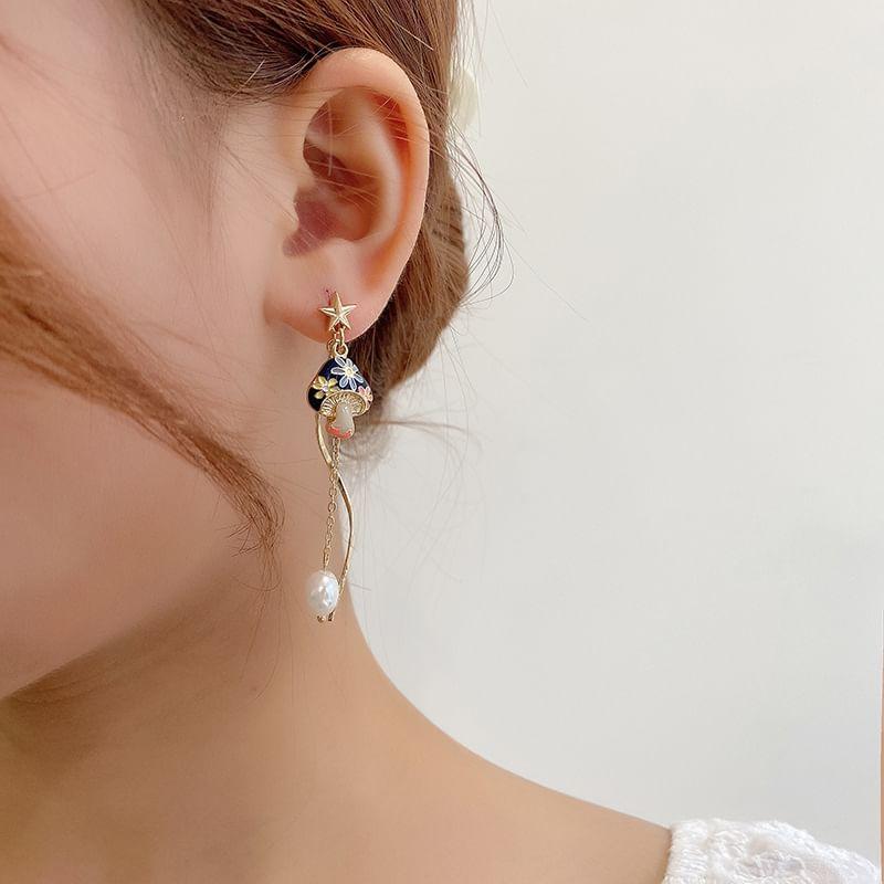 Rabbit Mushroom Asymmetrical Drop Earring / Clip-On Earring Product Image