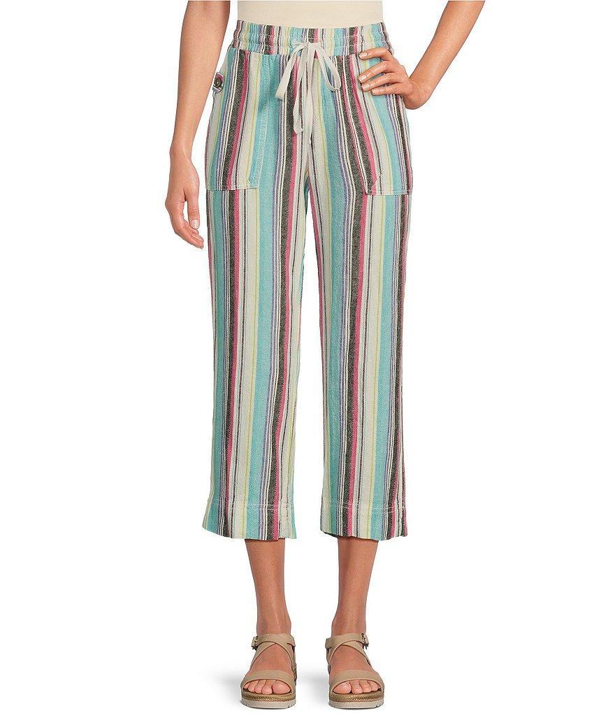 Westbound The ISLAND Bright Stripe Crop Pull-On Mid Rise Wide Leg Drawstring Waist Pants Product Image