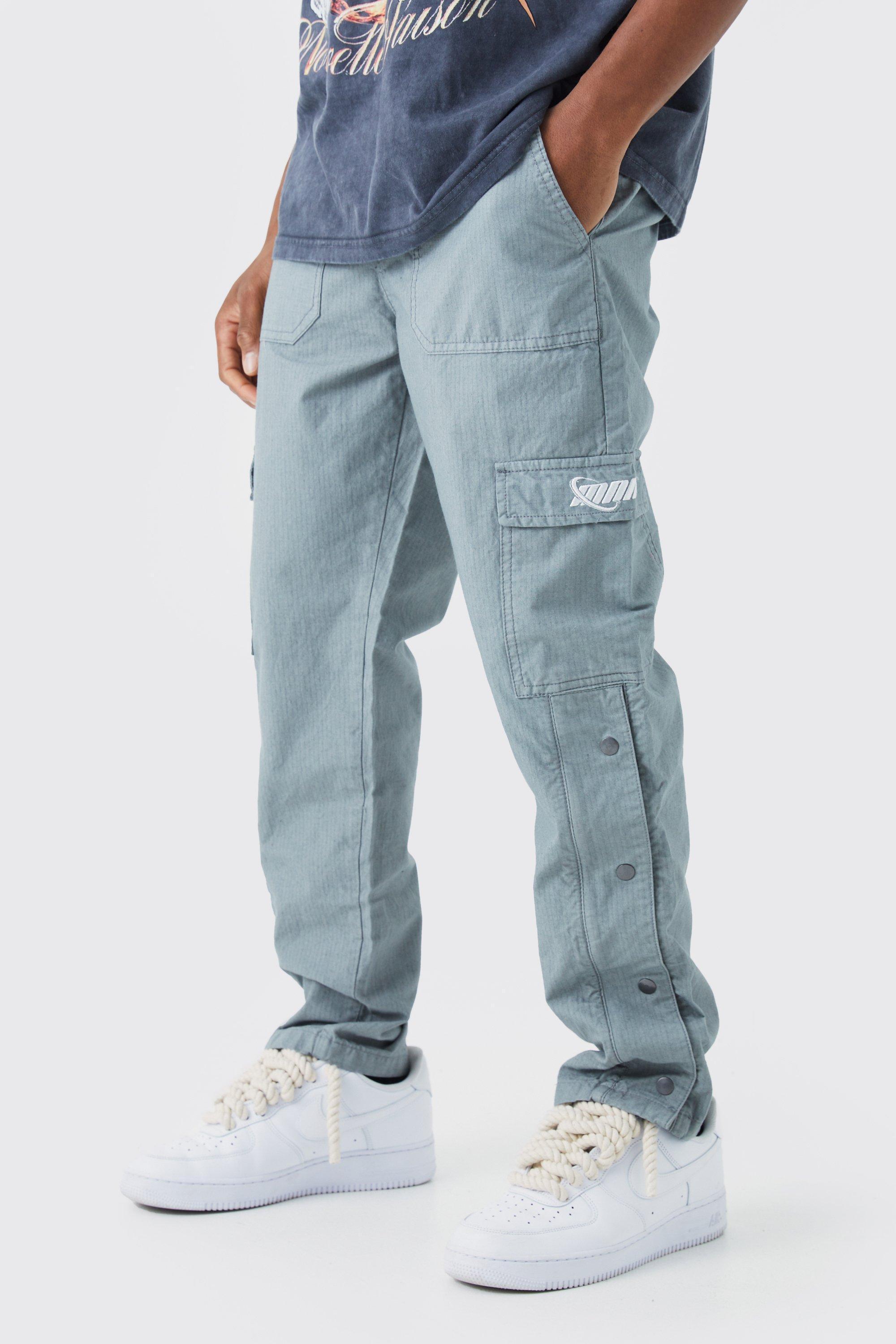 Straight Leg Cargo Popper Hem Ripstop Branded Pants | boohooMAN USA Product Image