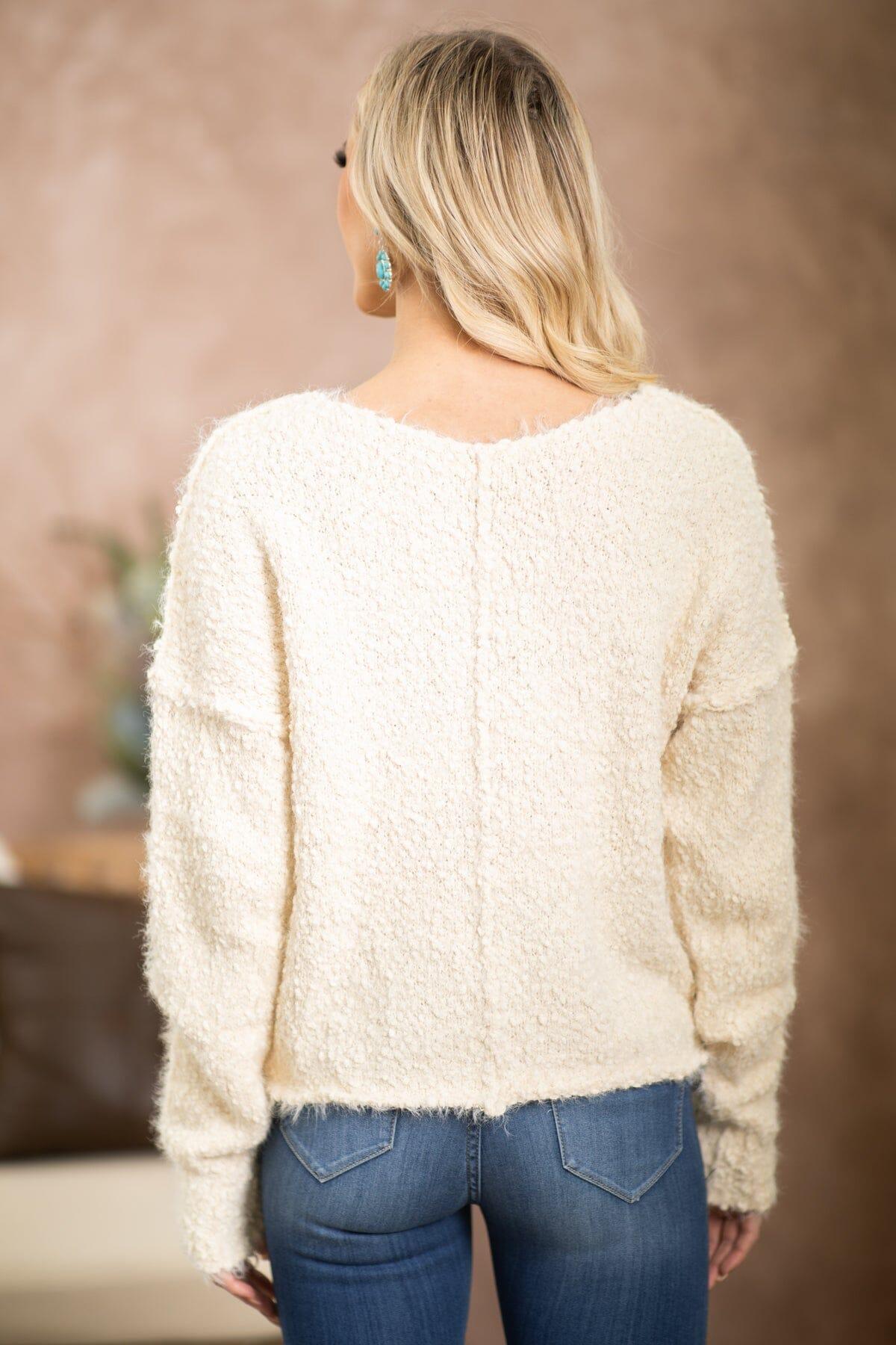 Cream V-Neck Eyelash Sweater Product Image