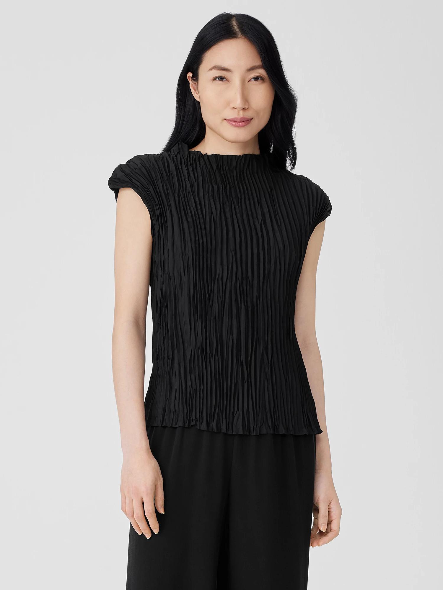 EILEEN FISHER Crushed Silk Funnel Neck Topfemale Product Image