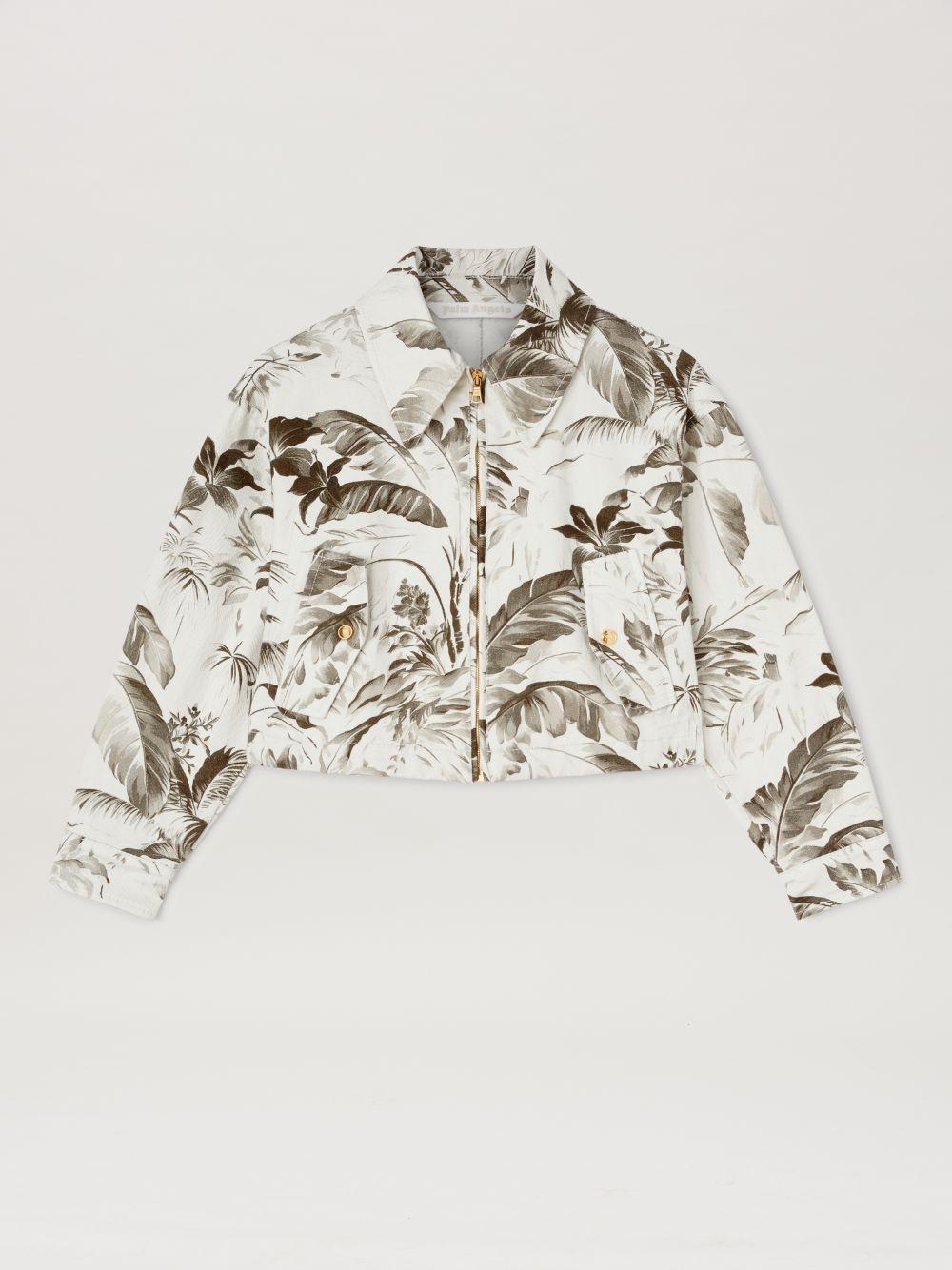 Jungle print crop Jacket in neutrals  - Palm Angels® Official  Product Image