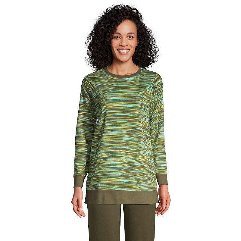 Petite Lands End Serious Sweats Crewneck Sweatshirt Tunic, Womens Green Teal Space Dye Product Image