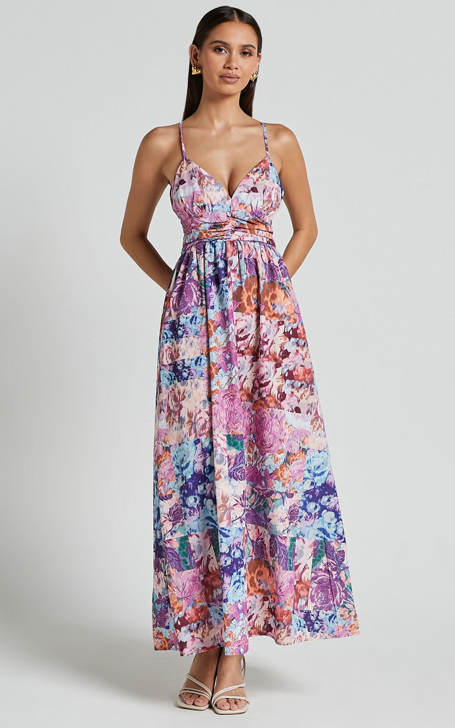 Lara Midi Dress - Cross back Dress in Vintage Garden Print Product Image