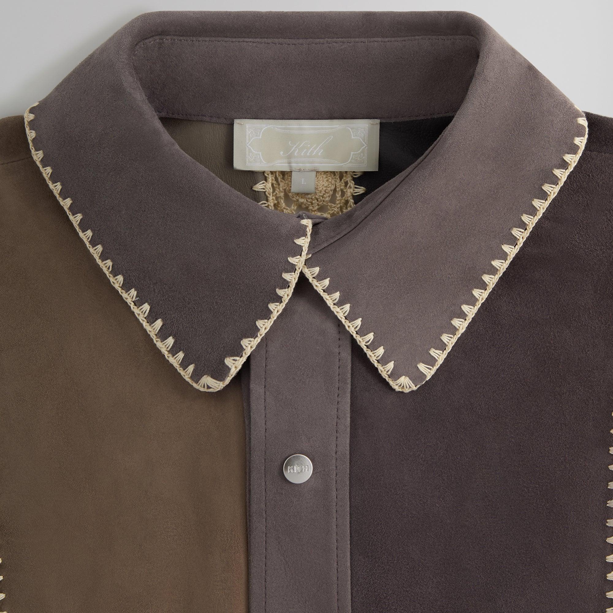 Kith Suede Combo Boxy Collared Overshirt - Hematite Male Product Image