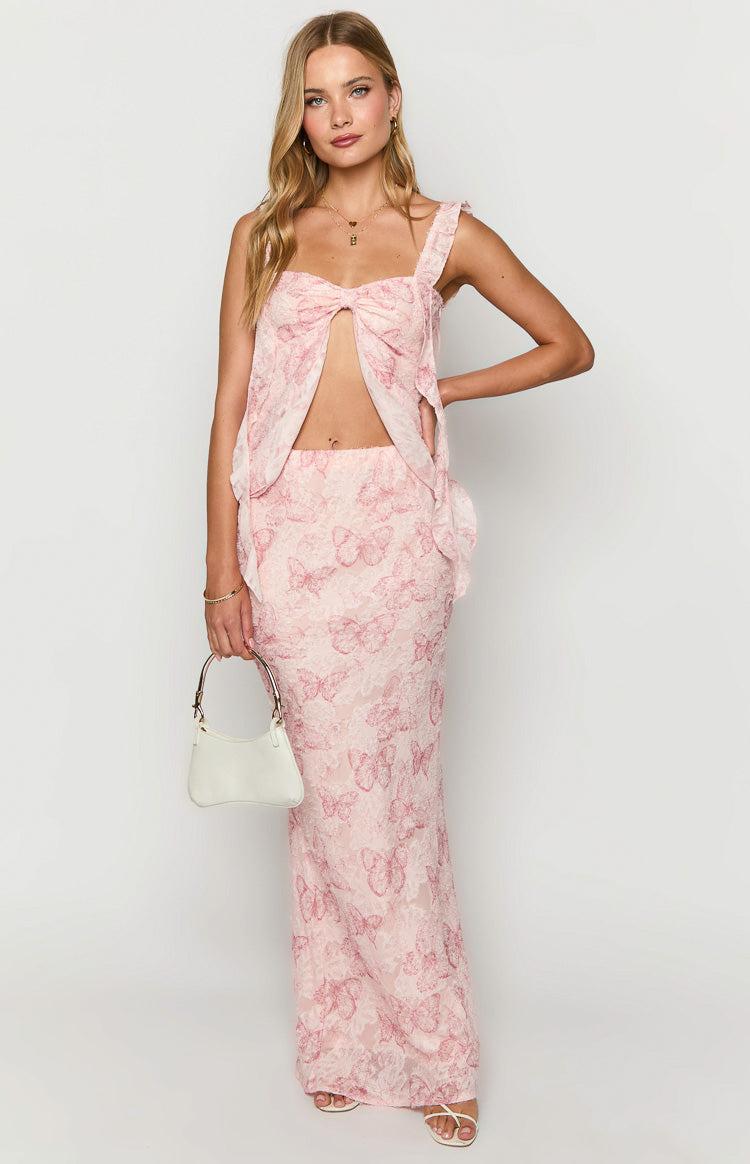 Jacqulin Pink Butterfly Maxi Skirt Product Image