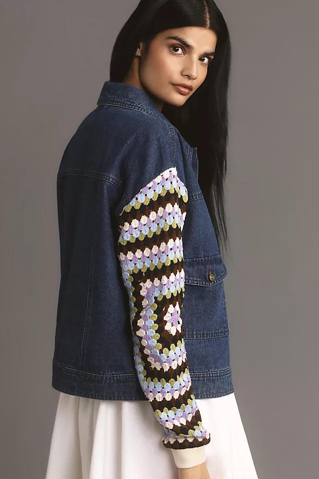 By Anthropologie Crochet-Sleeve Denim Jacket Product Image