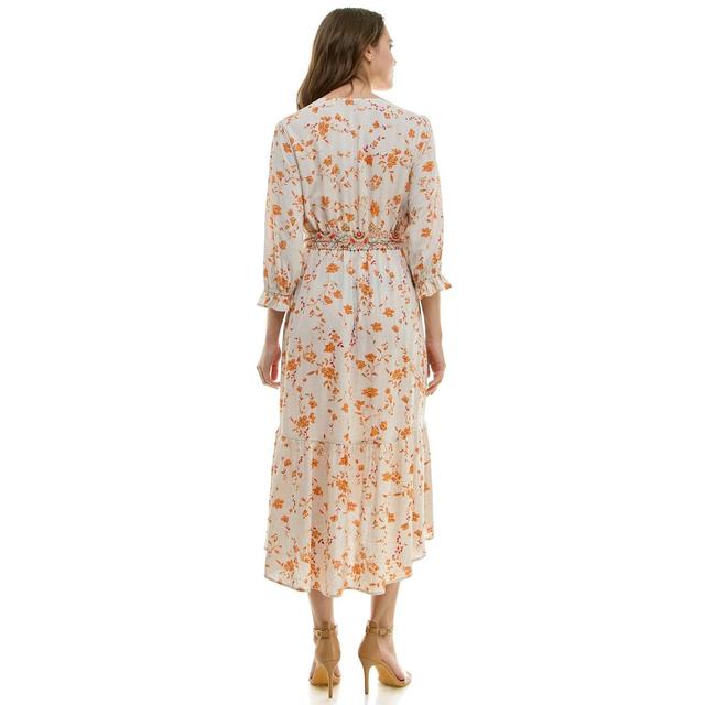 Long Sleeve Button Front V-Neck Printed Midi Dress Product Image