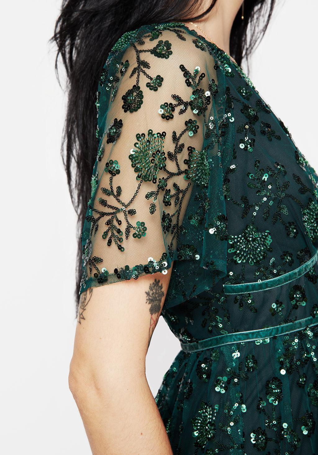 Glimmer Embroidered Sequin Lace Angel Sleeve Midaxi Dress Product Image