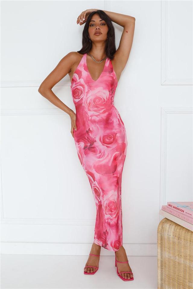 Like To Love Mesh Halter Maxi Dress Pink Product Image