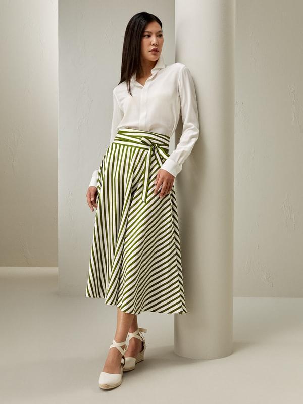 Silk Striped Midi Skirt Product Image