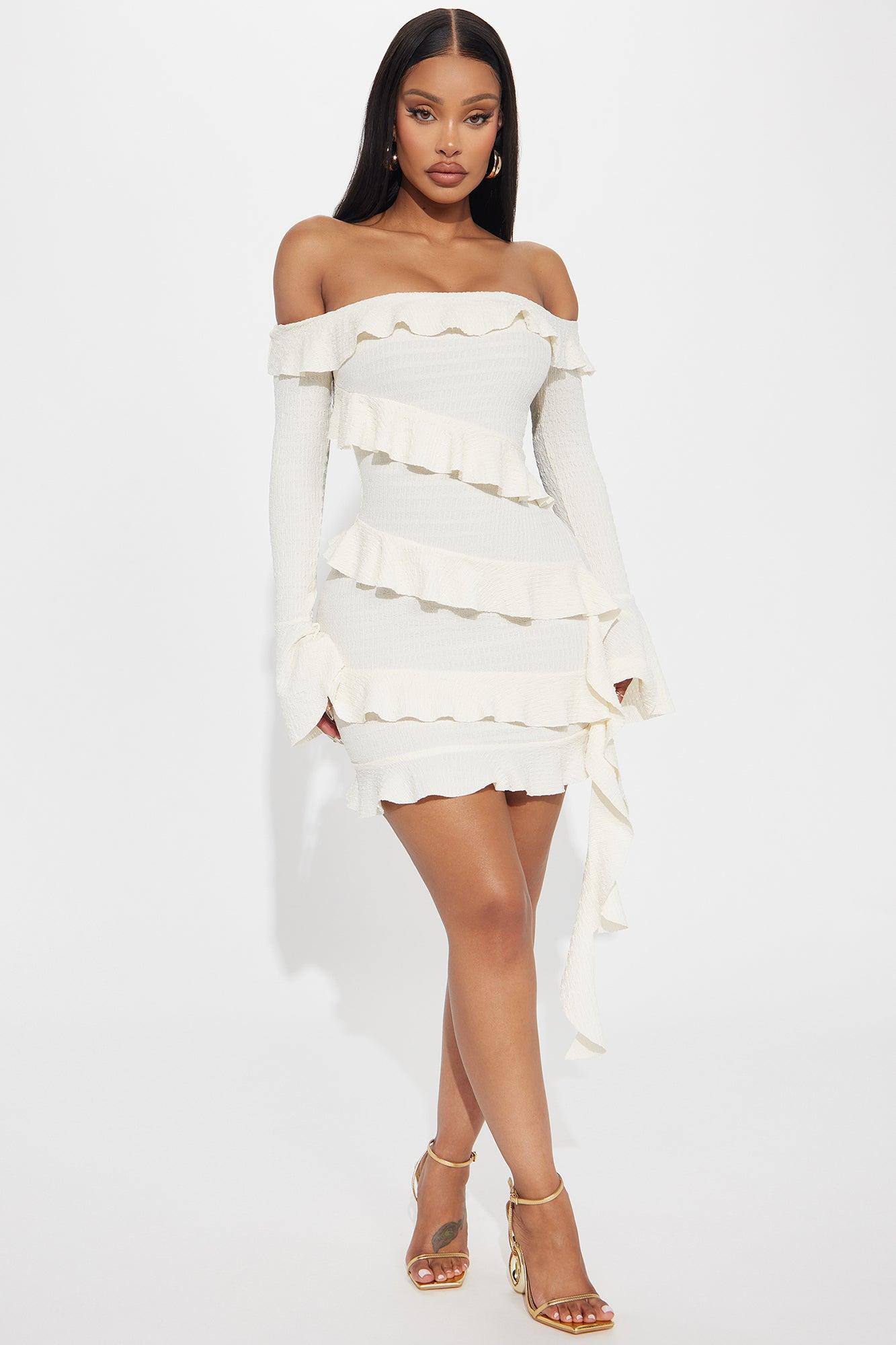 Ruffle Romance Mini Dress - Ivory Product Image