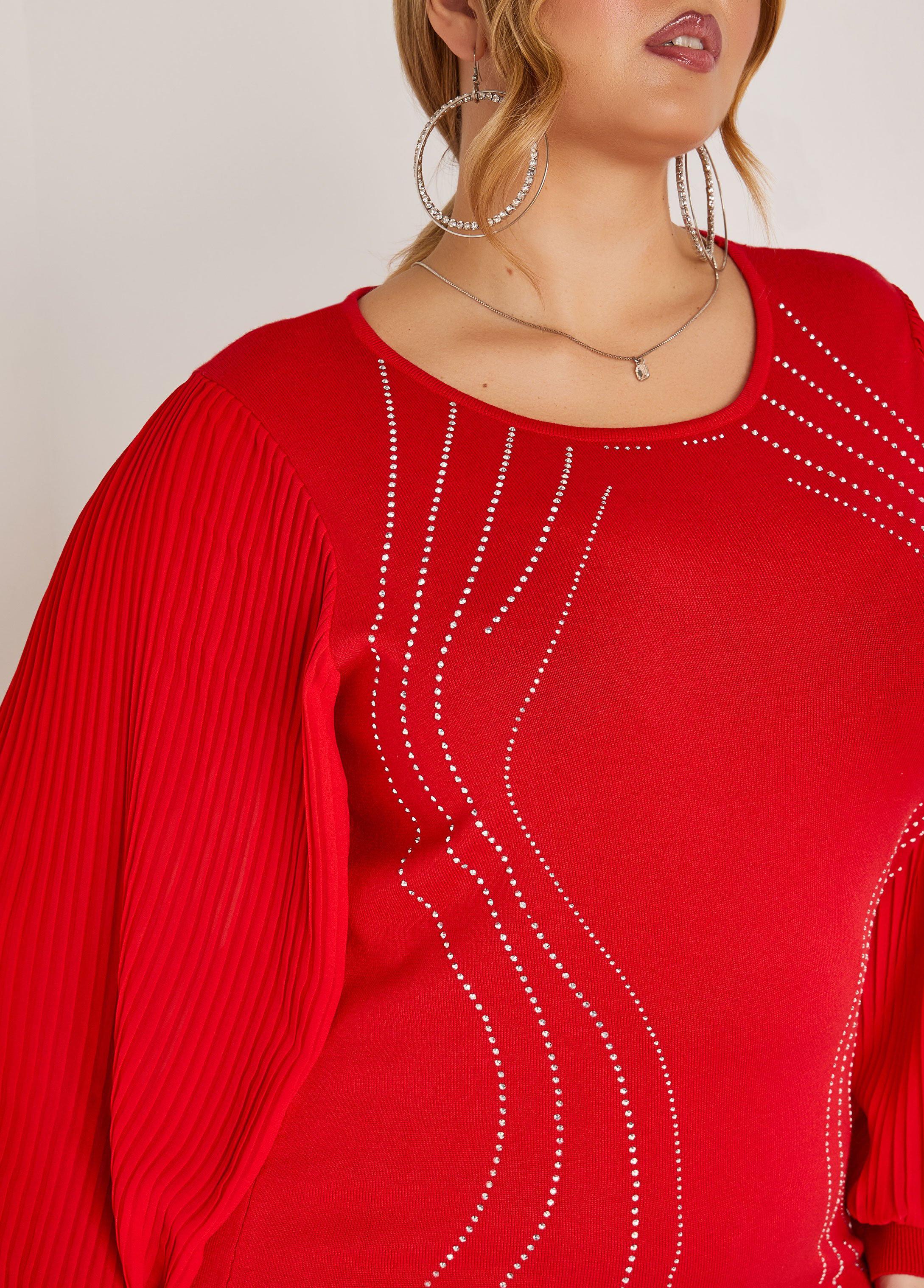 Pleated Sleeve Crystal Sweater Product Image