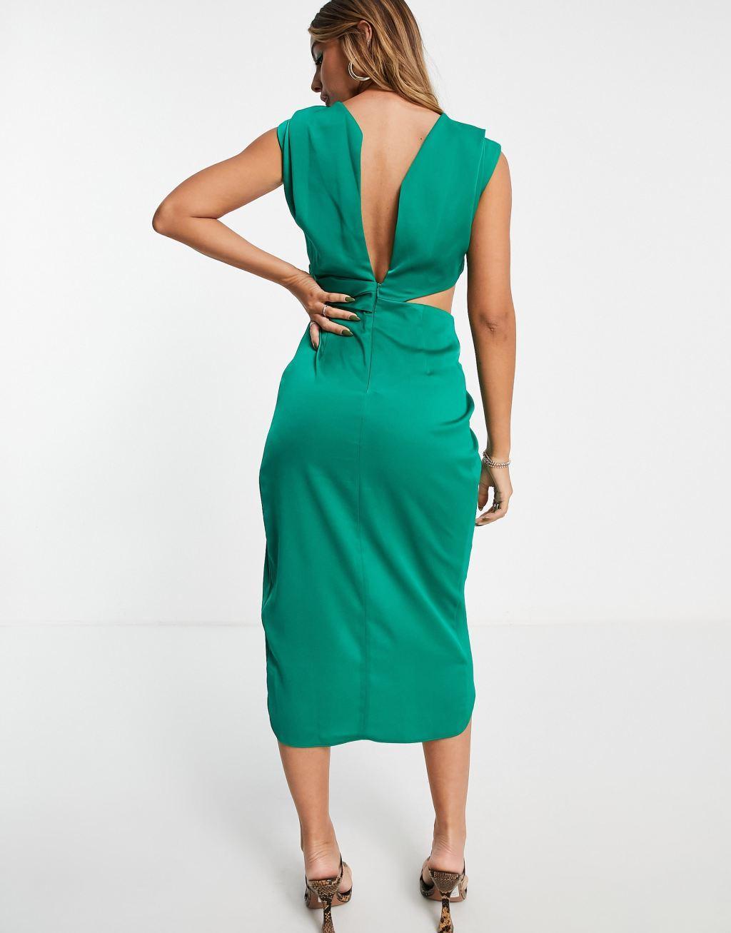 ASOS DESIGN drape detail midi dress with cut out detail Product Image