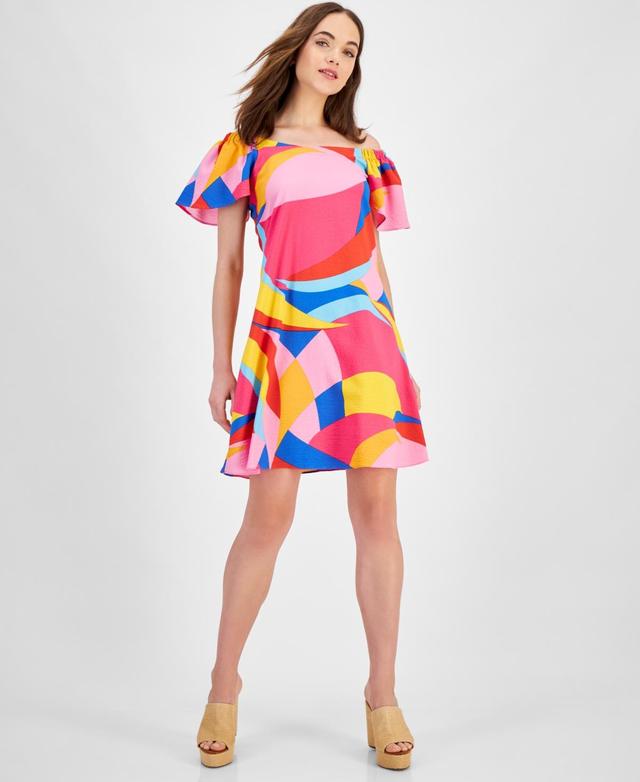 Robbie Bee Womens Printed Flutter-Sleeve A-Line Dress Product Image