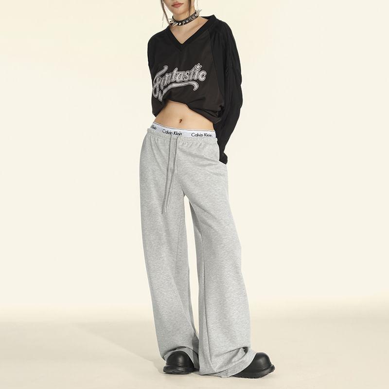 Drawstring Waist Plain Wide Leg Sweatpants Product Image