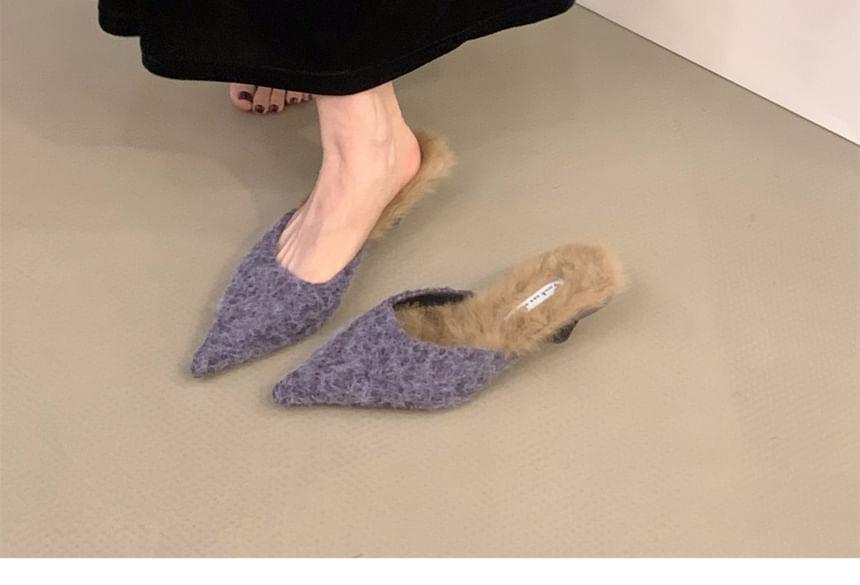 Chunky Heel Pointed Toe Fleece-Lined Mules Product Image