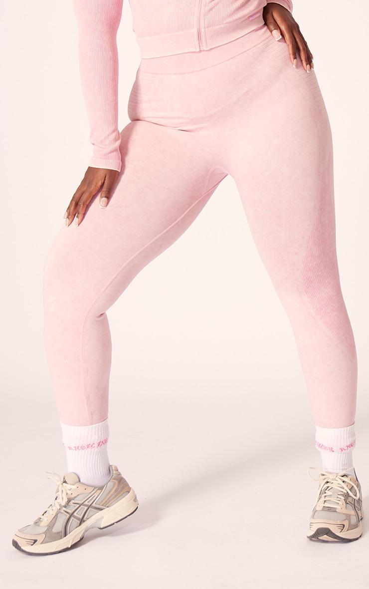 PLT SPORT Plus Candy Pink Acid Wash Seamless Ribbed Leggings Product Image