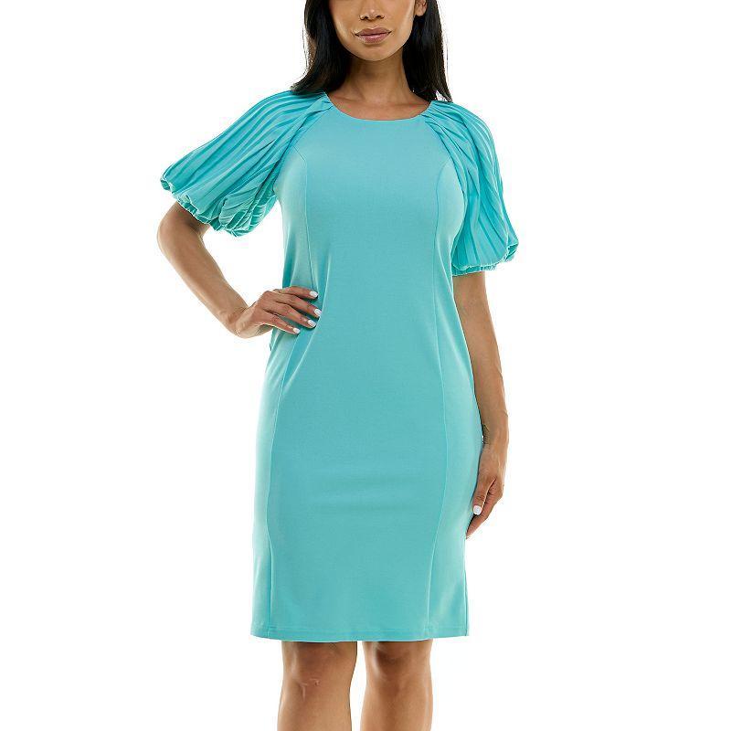 Womens Nina Leonard Pleated Puff Sleeve Dress Product Image